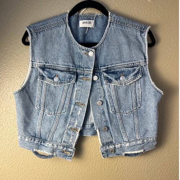 Agolde Jackets & Blazers - AGOLDE Leo Sleeveless Distressed Denim Vest Size M